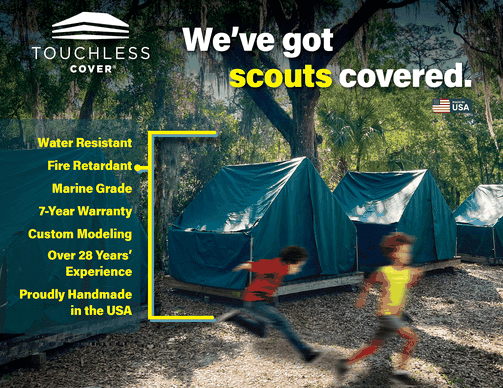 Touchless Cover® scout wall tent feature graphic